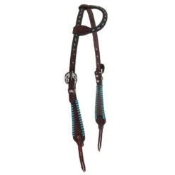 Double J Saddlery Brown Roughout With Turquoise Whip Stitch Single Ear Headstall