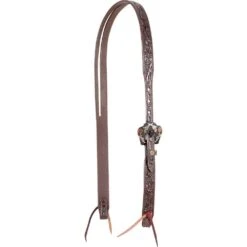 Cashel Company Chocolate Slip Ear Headstall With Guns And Roses Buckles