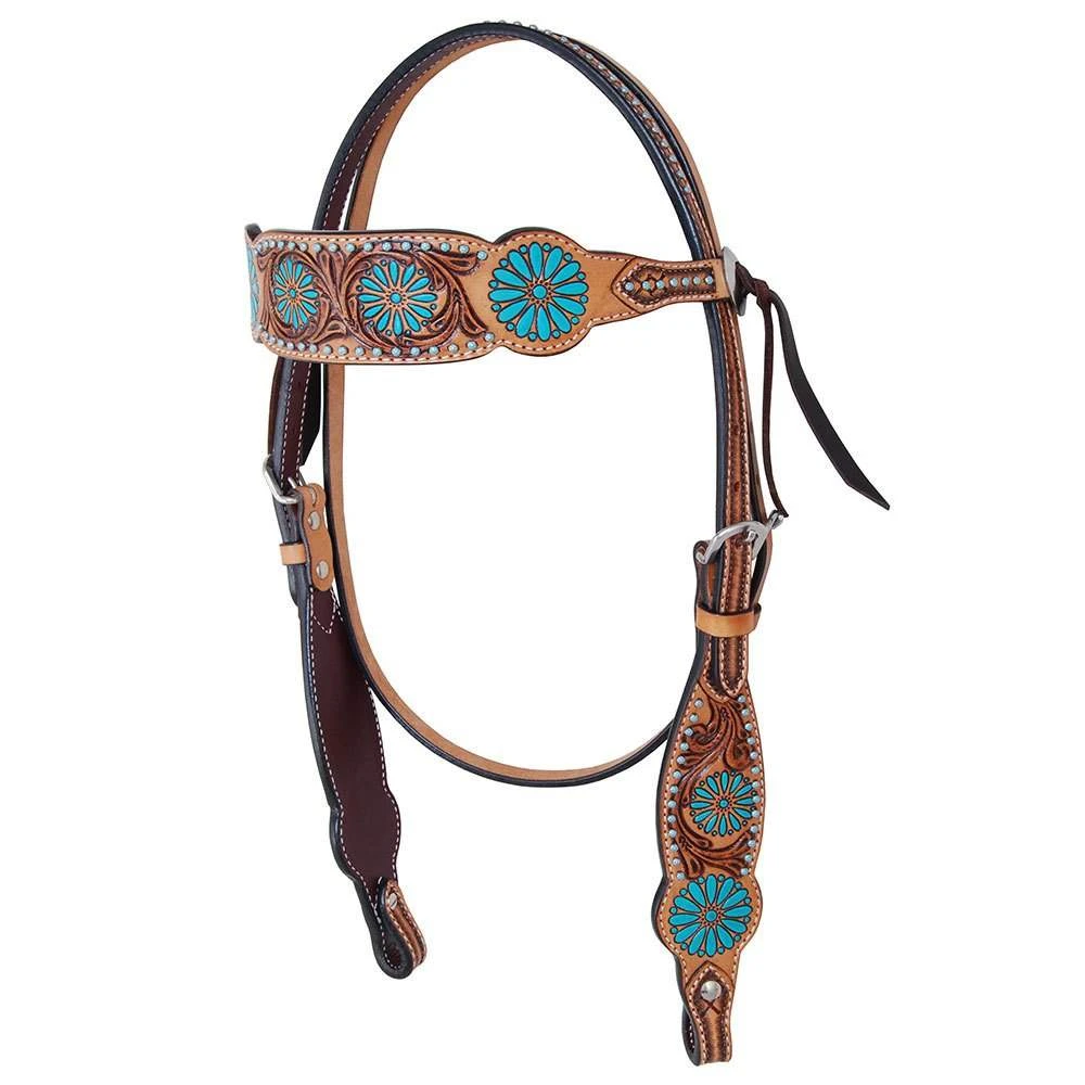 Rafter T Ranch Company Zuni Turquoise Browband Headstall 3 Rafter T Ranch Company Zuni Turquoise Browband Headstall