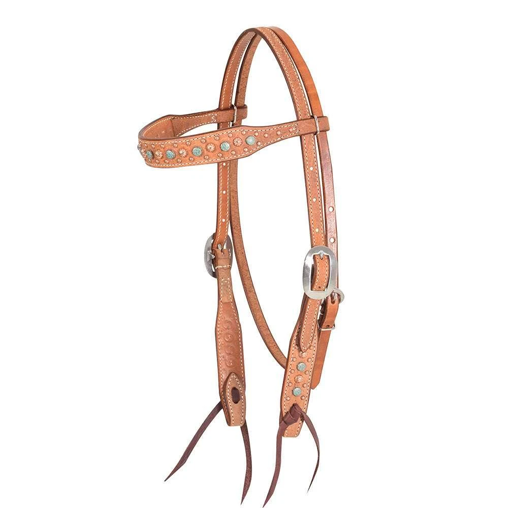 Martin Saddlery Natural Roughout Browband Headstall W/Floral Dots 3 Martin Saddlery Natural Roughout Browband Headstall W/Floral Dots