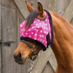 Mackey Equine Modern Vintage Pink Dotty Mesh Fly Mask With Fleece Binding