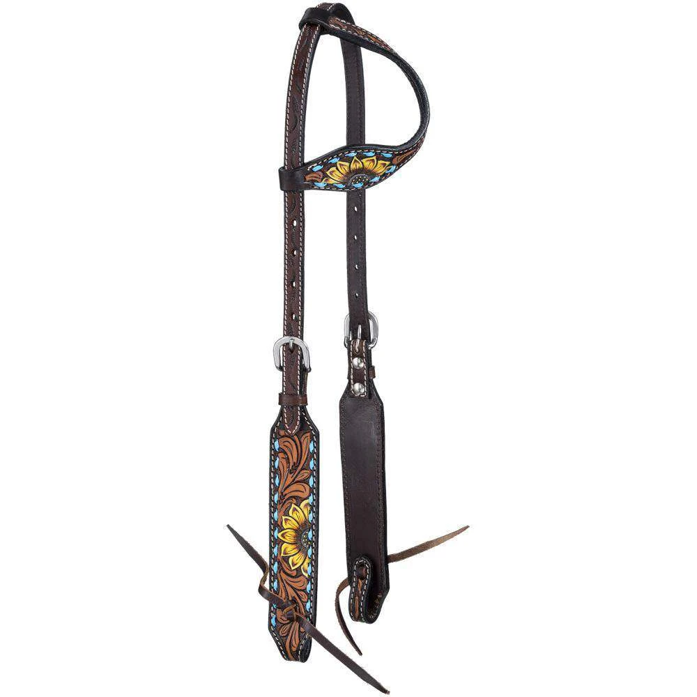 Tough 1 Sunflower And Buckstitch Single Ear Headstall 3 Tough 1 Sunflower And Buckstitch Single Ear Headstall