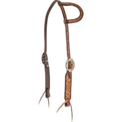 Cashel Company Two Tone Floral Tooled Slip Ear Headstall