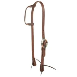 Nrs Tack Oiled 3/4 Inch Single Ear Headstall With Silver Flower Brass Bar Cart Buckle