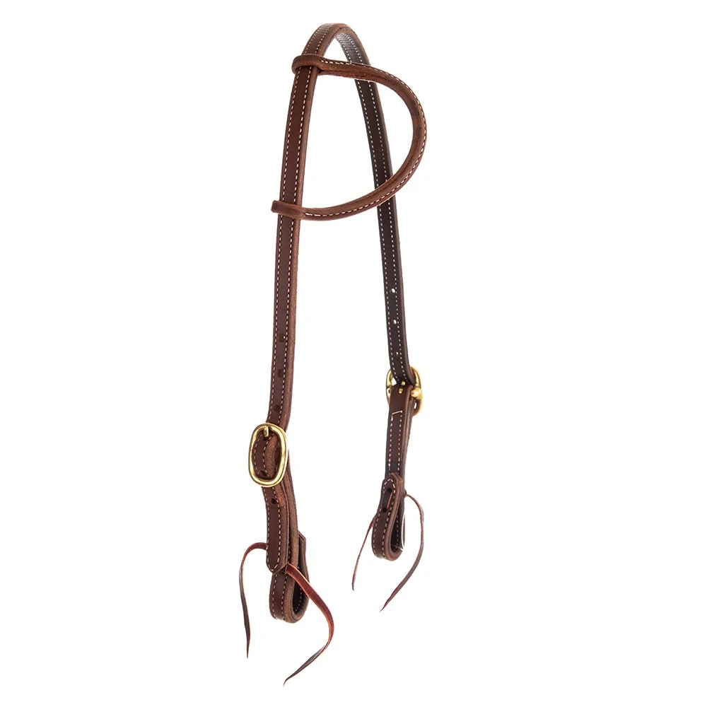 NRS 5/8in Double Brass Buckle Oiled Single Ear Headstall 3 NRS 5/8in Double Brass Buckle Oiled Single Ear Headstall