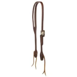 Cowperson Tack 5/8 Inch Harness Slit Ear Headstall With Square Indian Head Concho