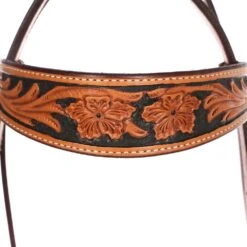 NRS Tooled Browband Headstall W/ Painted Black Background -NR Classic Horse Gear Shop HDS142 2