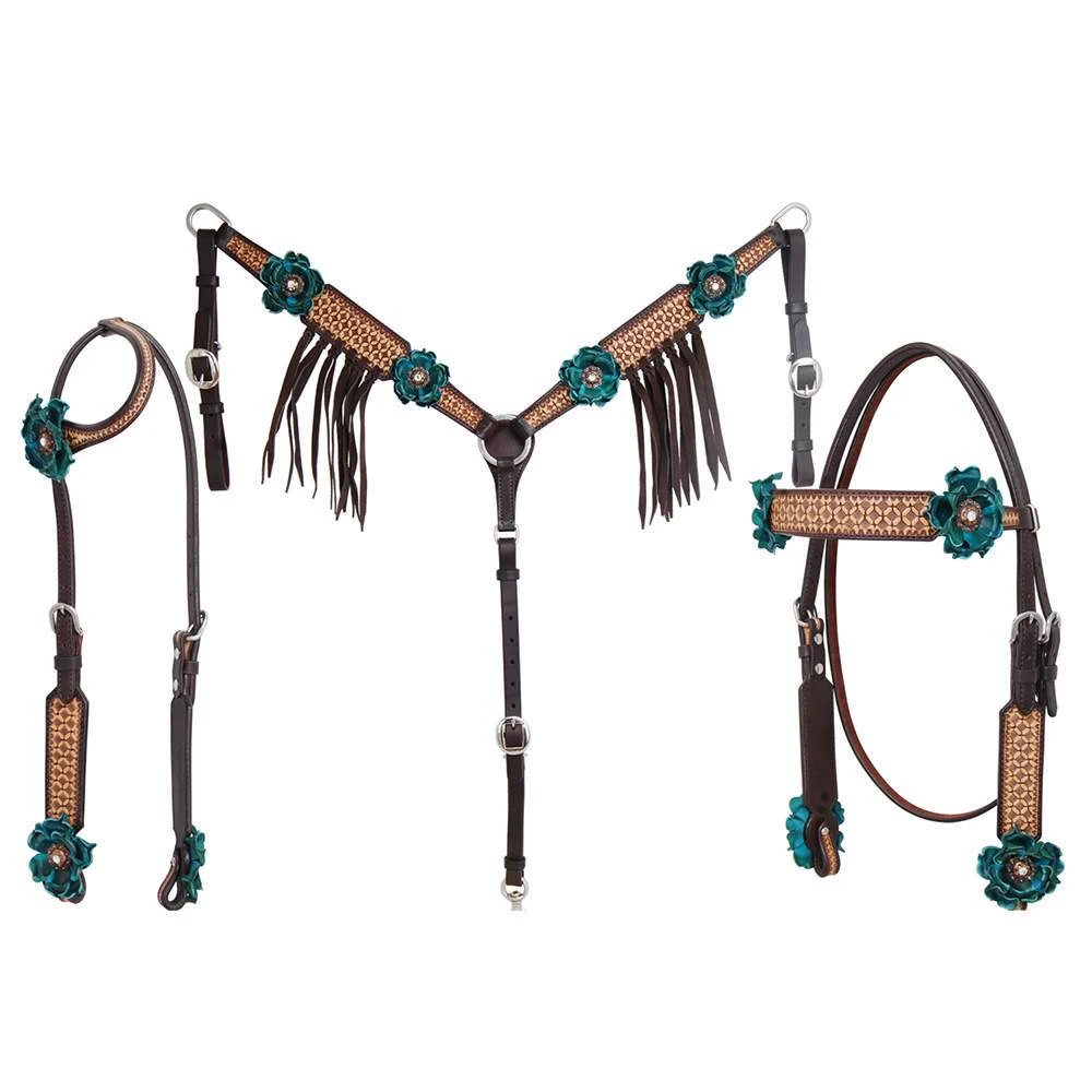 Circle Y Saddlery NRS Exclusive Vintage Turquoise Flower Browband Headstall 4 Circle Y Saddlery NRS Exclusive Vintage Turquoise Flower Browband Headstall - Image 2